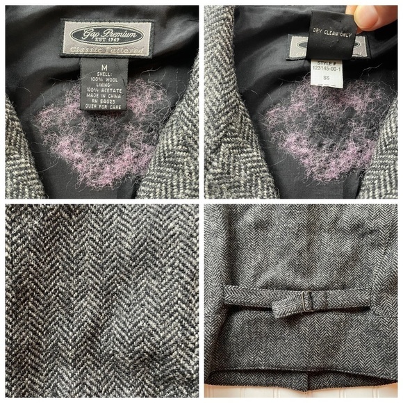Vintage GAP Wool Vest Gray Pink Size Medium Herringbone Classic Tailored Y2K - Picture 3 of 11
